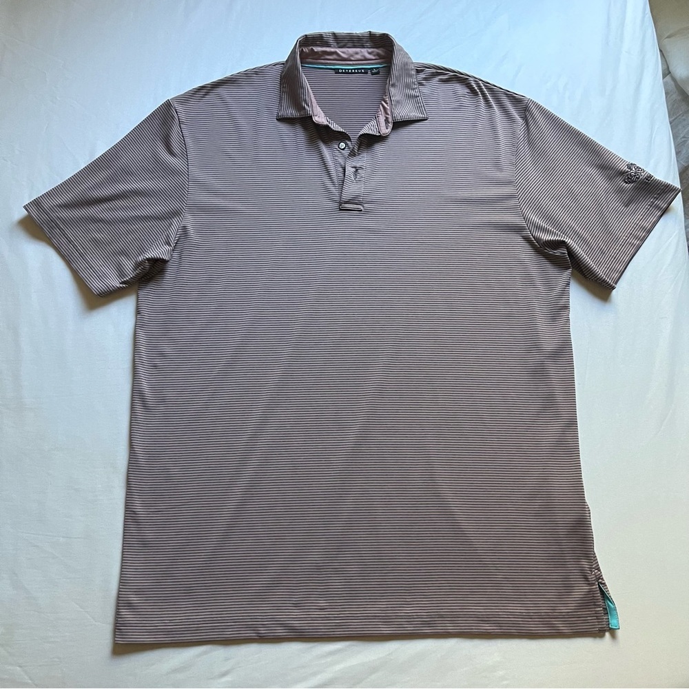 DEVEREUX dusty pink grey‎ striped short sleeve knit polo shirt